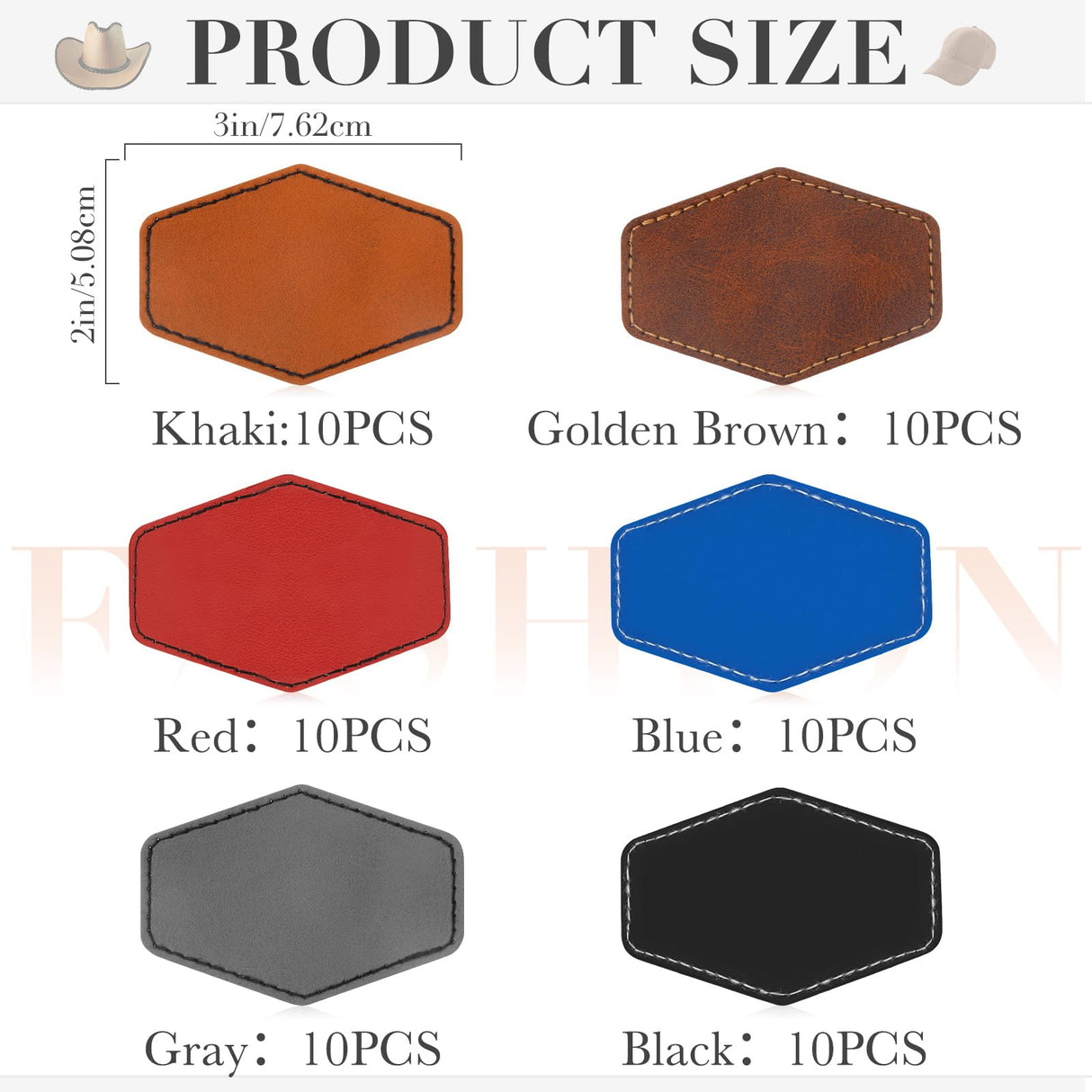 Huhumy 60 Pcs 3 x 2 Inch Blank Leatherette Hat Patches with Adhesive Rustic Leatherette Hexagon Laserable Patch Faux Leather Patches for Hats Fabric Huhumy