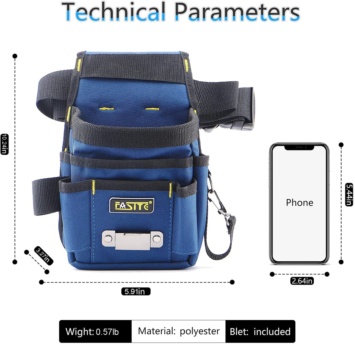 FASITE Tool Pouch Belt, 8-POCKET Professional Small Electrical Maintenance Work Pouch Bag, Technician's Tool Holder Work Organizer with Adjustable FASITE