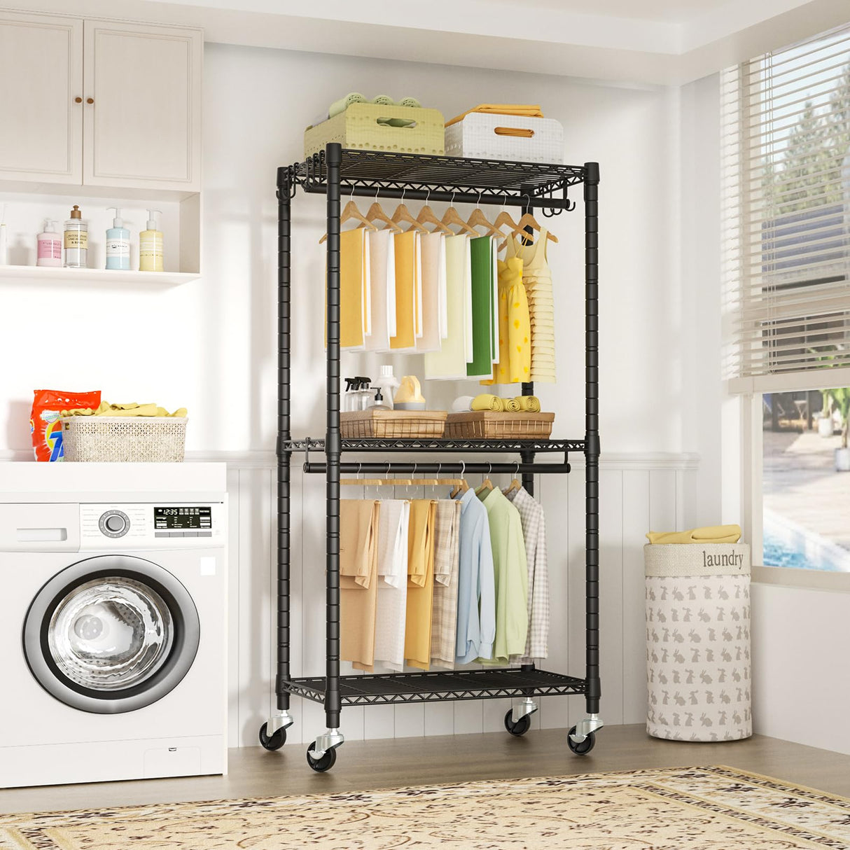 FUTASSI P5 Rolling Clothes Rack, Clothing Racks for Hanging Clothes, Freestanding Heavy Duty Garment Rack, Portable Closet Organizers System 23.6'' W FUTASSI