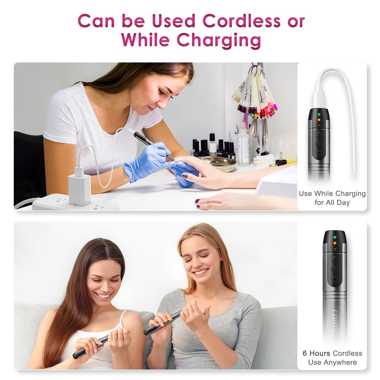 COSLUS Cordless Nail Drill Electric File: Professional for Acrylic Gel Dip Powder Nails Portable Nail Drill Machine Kit for Manicure Pedicure Nail COSLUS