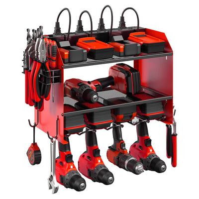 CCCEI Modular Power Tool Organizer Wall Mount with Charging Station. Garage 4 Drill Storage Shelf with Hooks, Screwdriver, Drill Bit Heavy Duty Rack,