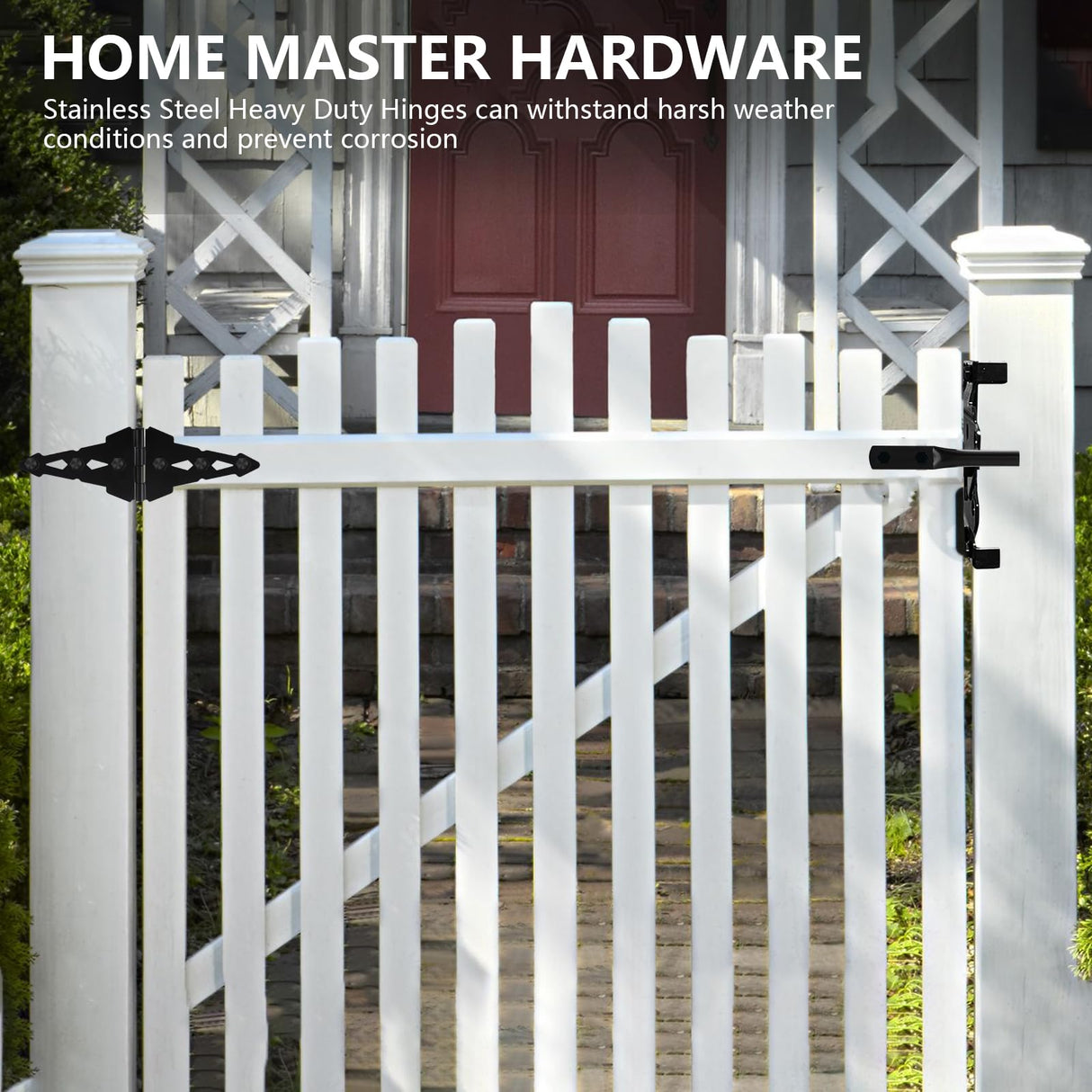 HOME MASTER HARDWARE Wood Gate Hardware Set - Heavy Duty 8" Decorative Strap Hinges and Spring Loaded Latch Gate Kit with Screws for Outdoor Fence HOME MASTER HARDWARE