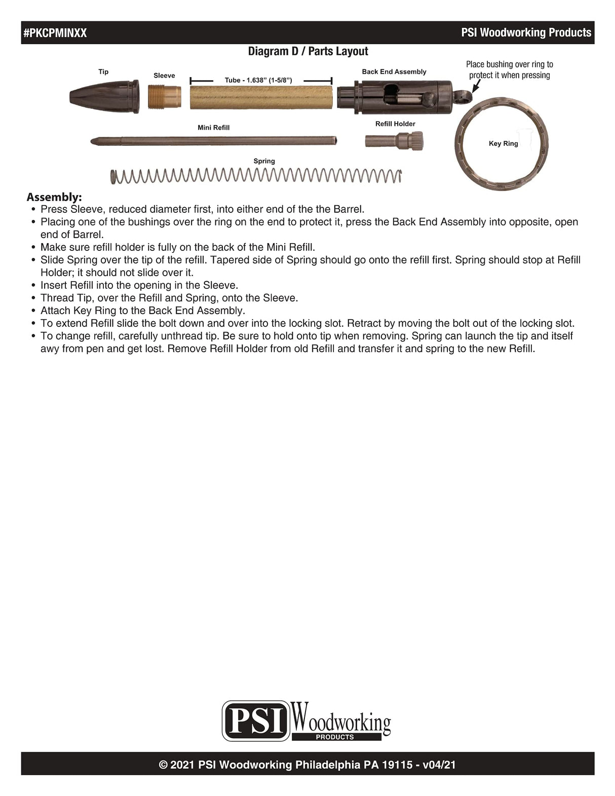 Penn State Industries PKCPMINSS Mini Bolt Action Keychain Pen Kit Starter Package Woodturning Project Penn State Industries