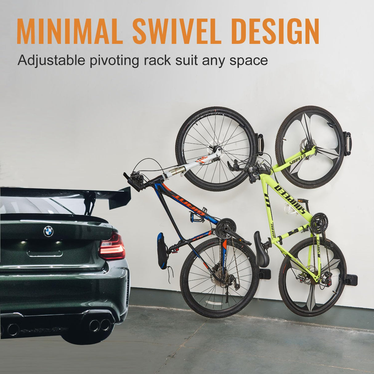 Wallmaster Swivel Double Bearing Design Bike Rack, Wall Mount Bicycles 2-Pack Storage System Vertical Bike Hook for Indoor/Outdoor Wallmaster