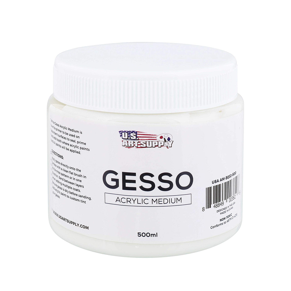U.S. Art Supply White Gesso Acrylic Medium, 500ml Tub - 16.9 Ounces over a Pint U.S. Art Supply