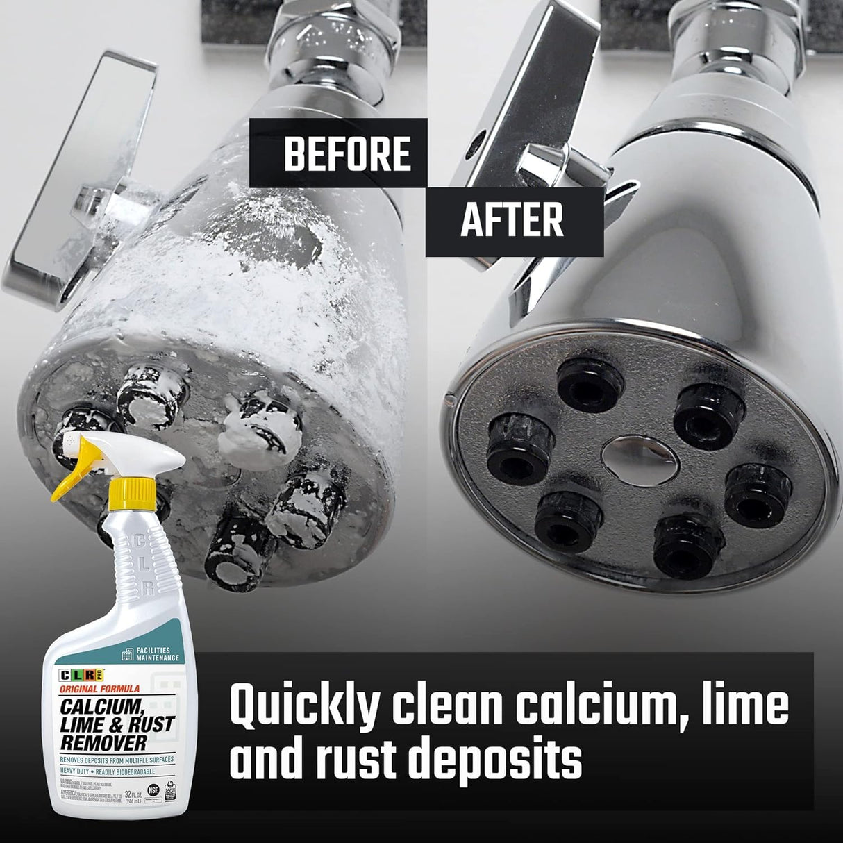 CLR PRO Calcium, Lime & Rust Remover - Quickly Removes Calcium, Lime, Hard Water Deposits and Surface Rust Stains, 32 Ounce Spray (Pack of 2) CLR