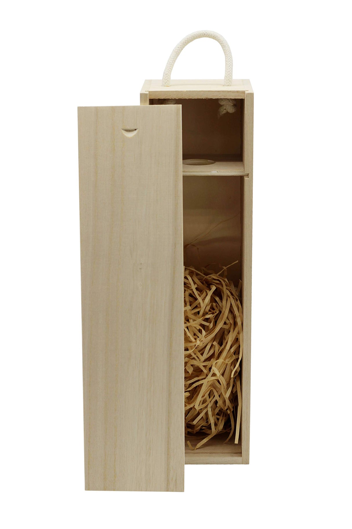 Creative Hobbies Wooden Wine, Liquor Bottle Box, Single Wine Bottle Wood Storage Gift Box with Rope Carry Handle for Birthday Party, Housewarming, Creative Hobbies