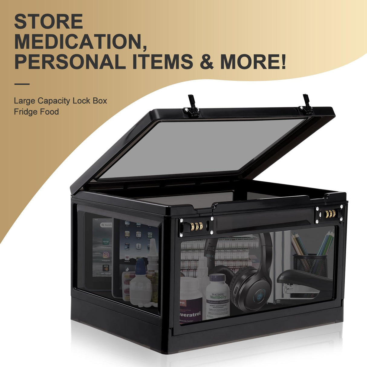 Large Lock Box for Personal Items, Combination Lockable Storage Box for Office Locker/School/Medicine/Snacks/Phone Jail/Electronic/Home Lalifebuss