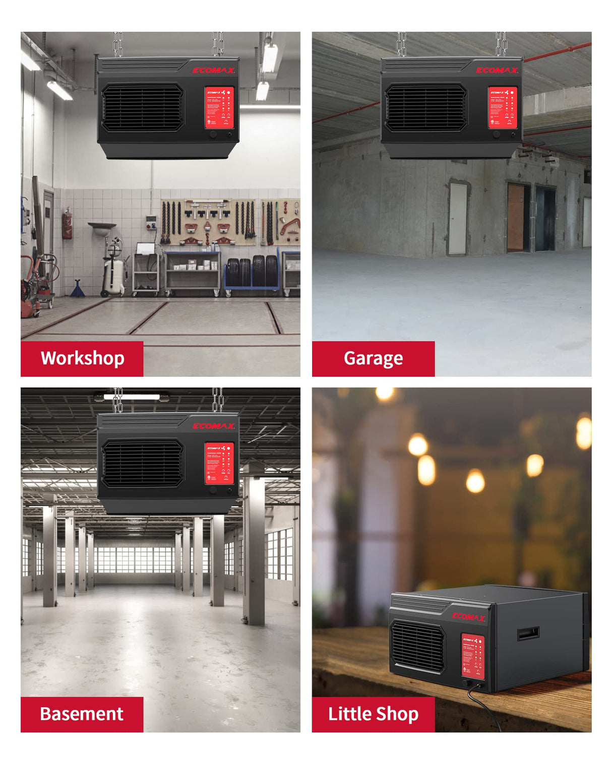 Ecomax MCF03 Air Filtration System, 3-Speed Hanging Ceiling Dust Collectors for Woodworking, Remote Controlled Dust Collection Systems for Shop ECOMAX