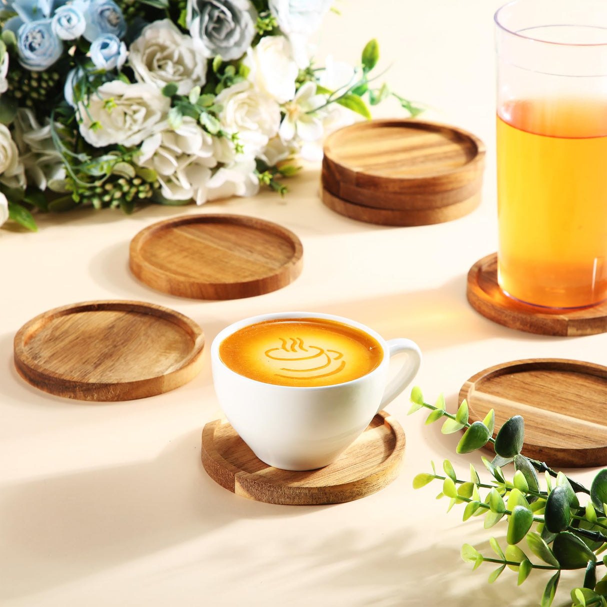 Zhehao 16 Pcs Acacia Round Wood Coasters 4 Inch Wooden Drink Coasters Bulk Stackable Reusable Coasters for Coffee Table Protection Housewarming Gifts Zhehao