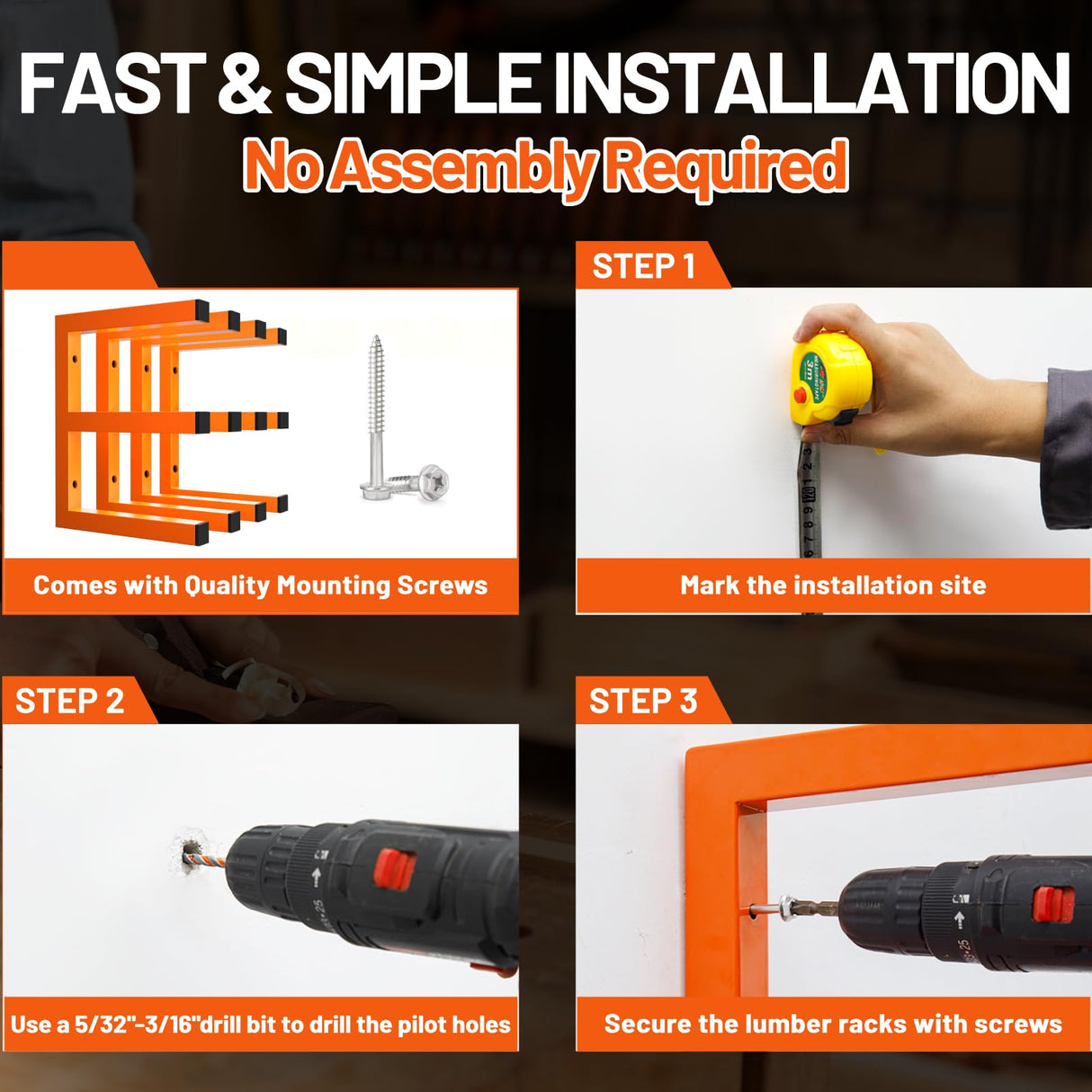 YYR Wood Organizer and Lumber Storage Rack Wall Mount, Heavy Duty Metal Shelf with 6-Level Holds Up 1200 LBS, Indoor & Outdoor Use - Orange YYR