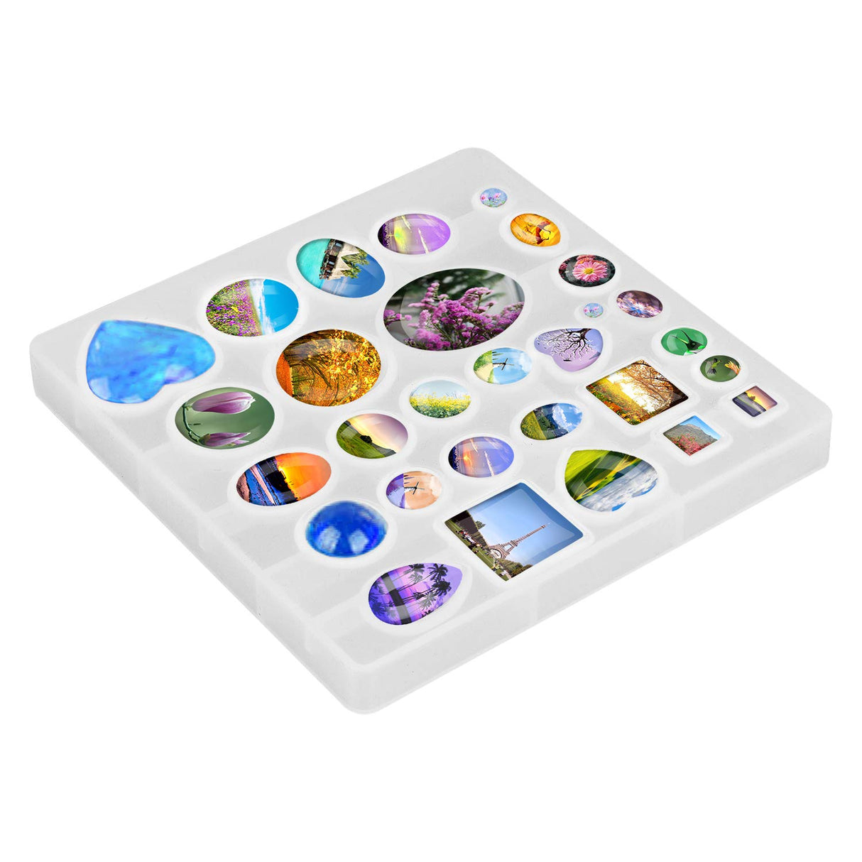 HOMEIDOL Resin Jewelry Molds Pendant Trays Making Kit with 30Pcs 5 Styles Metal Pendant and 1 Pc Silicone Epoxy Jewelry Casting Molds for Pendant HOMEIDOL