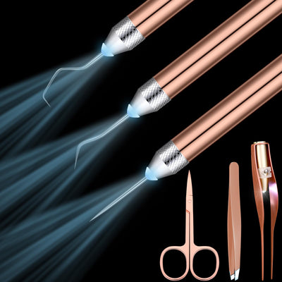 Therwen 6 Pcs Weeding Tools Set Weed Removal Tool Kit LED Tweezers Pin Hook Scissors for Vinyl Paper Projects Crafting DIY