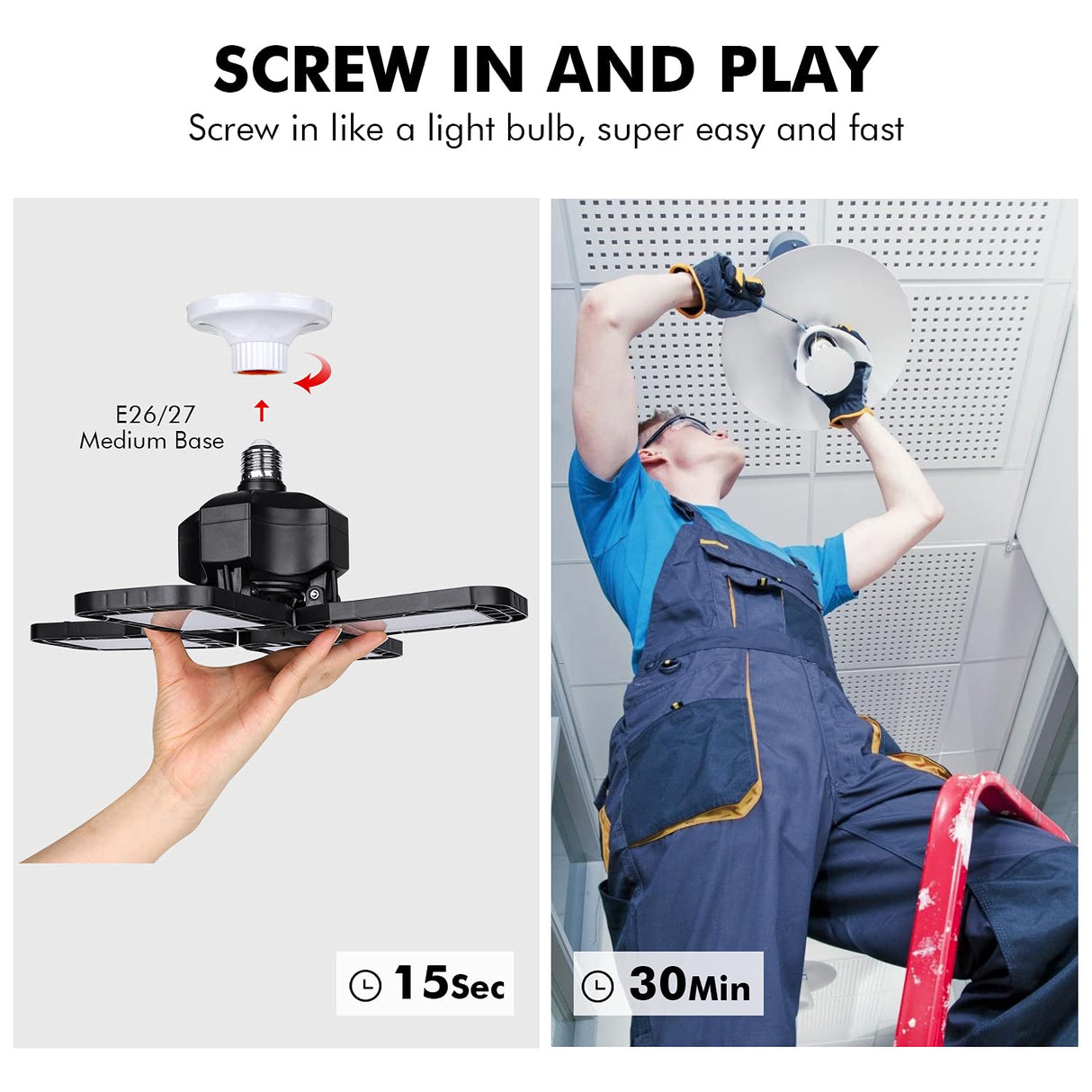 LED Garage Light 4 Pack, 120W Ultra Bright LED Shop Light with 4 Adjustable Panels, 12000LM E26/E27 Base Deformable Ceiling Light Fixtures for Tudoccy