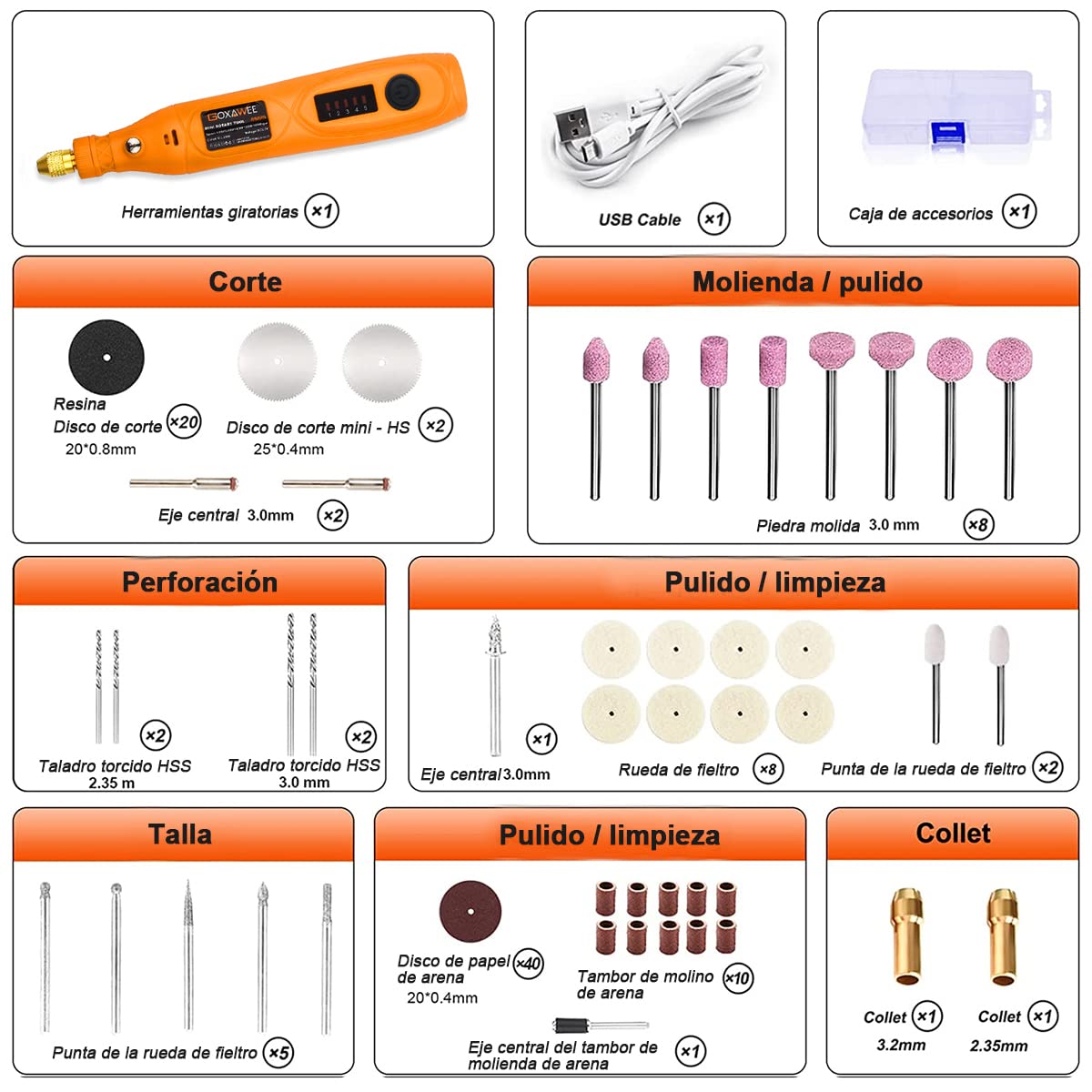 GOXAWEE Mini Cordless Rotary Tool Kit with 105pcs Accessories, USB Charging 5-Speed 18000rpm Multi-Purpose Art Craft Tool with 3.7V Li-ion Battery GOXAWEE