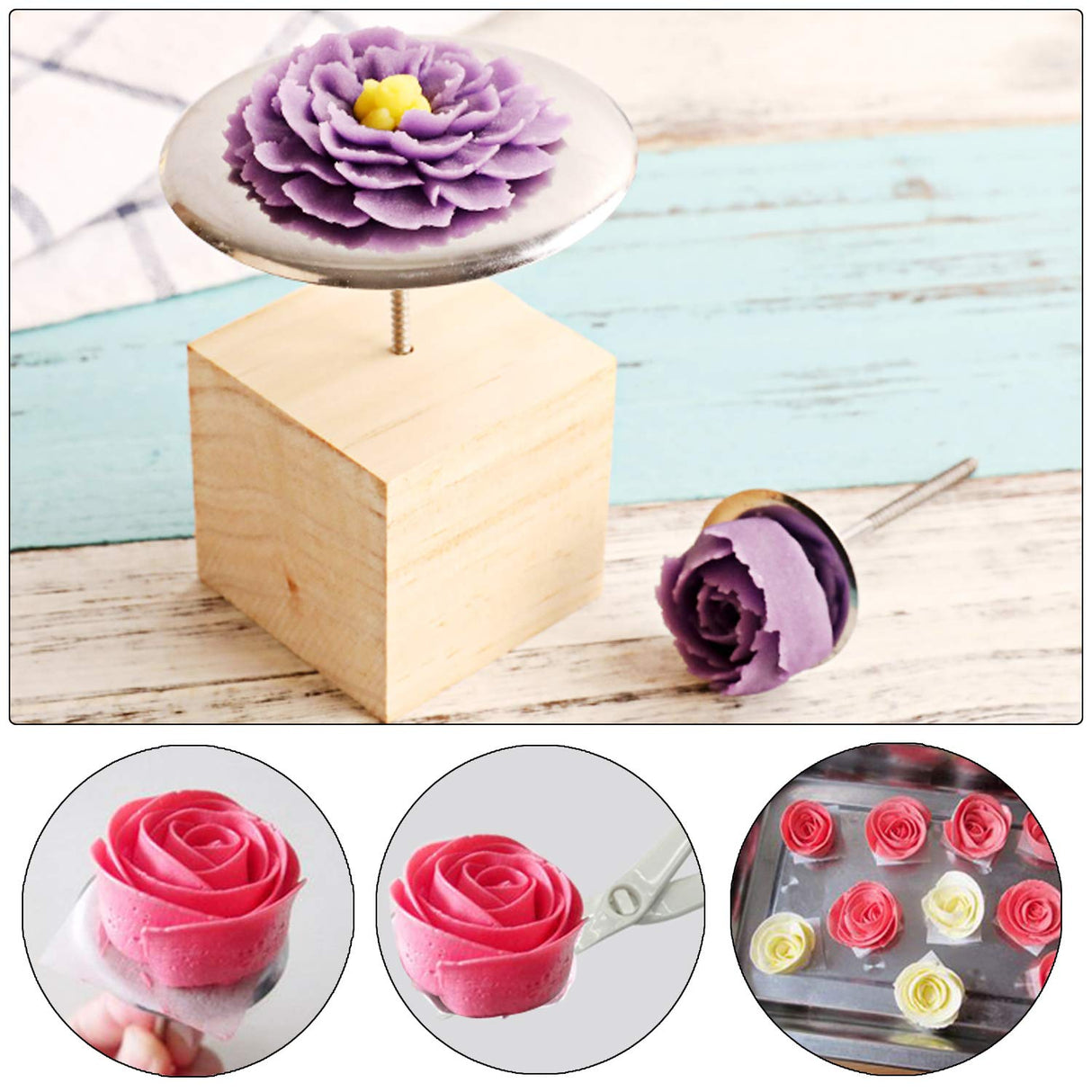 Woohome 17 PCS Flower Nails Cake Decorating Supplies Includes 4 Size Cake Flower Nail and 9 PCS Plastic Cake Flower Nail, Flower Lifters, Cake Flower Woohome