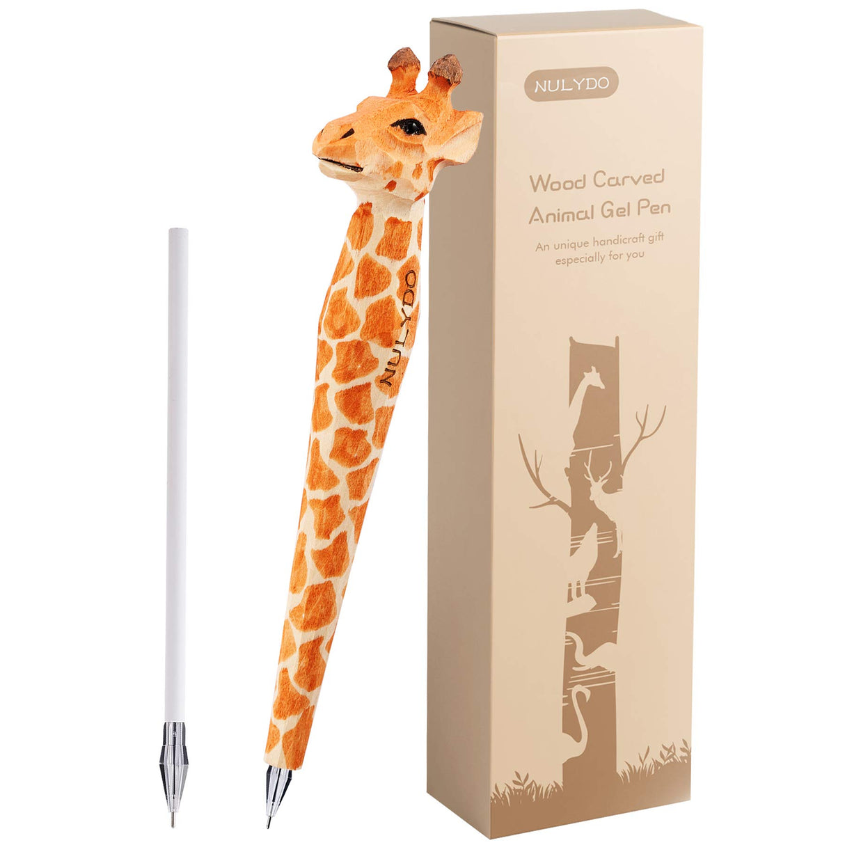 NULYDO 100% Handmade Wood Carved Animal Gel Pen | Giraffe, Cute Stationary School Supply Office Supply, Fun Pen Novelty Writing Pen, Unique Gift Pen NULYDO