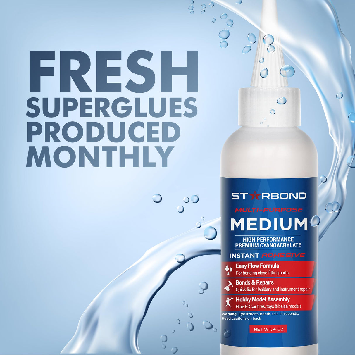 Starbond 4 oz. Medium CA Glue (Premium Cyanoacrylate Super Glue) for Quick Glue-ups, Woodworking, Woodturning, Hobby Models Starbond