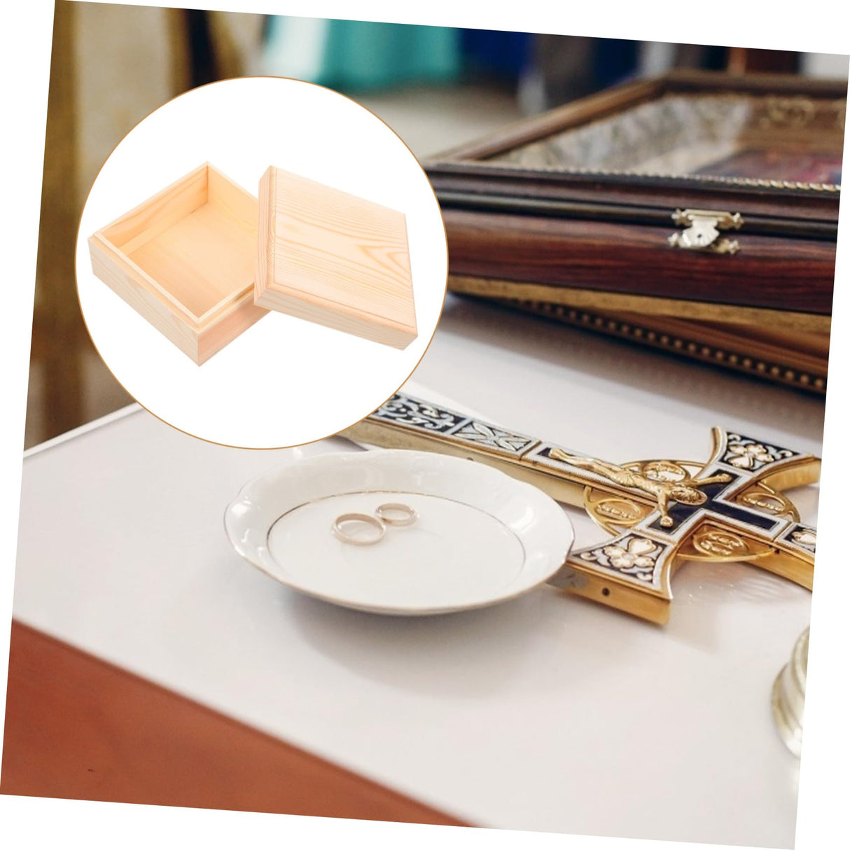 VILLCASE 3 Pcs Wooden Storage Box Desktop Jewelry Organizer Tray Storage Cubes with Lid Chest Treasure Case Unfinished Wood Crate Trinket Storage VILLCASE