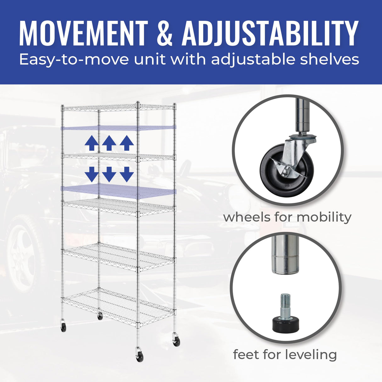 Heavy-Duty NSF Certified Storage Shelves with Wheels - SafeRacks Adjustable Steel Wire Shelving Unit SafeRacks