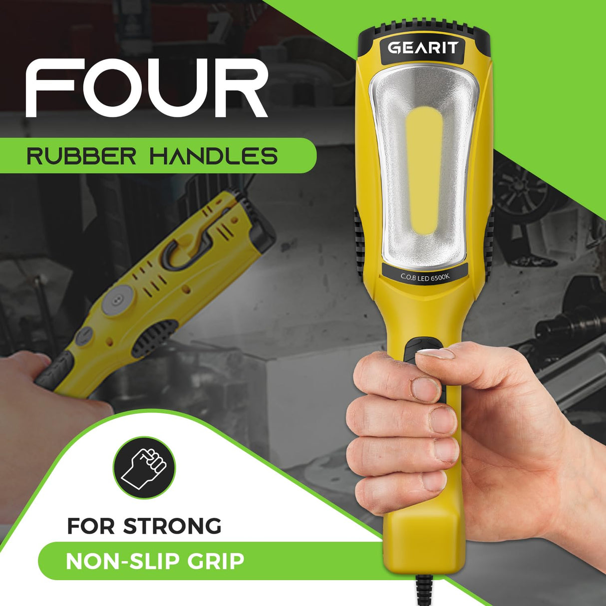 GearIT LED Work Light (15 feet) 1200 Lumen COB LED - 16 Gauge SJTW Indoor/Outdoor NEMA 5-15R Extension Cord - Handheld, Rotating Hanger, Magnetic GearIT