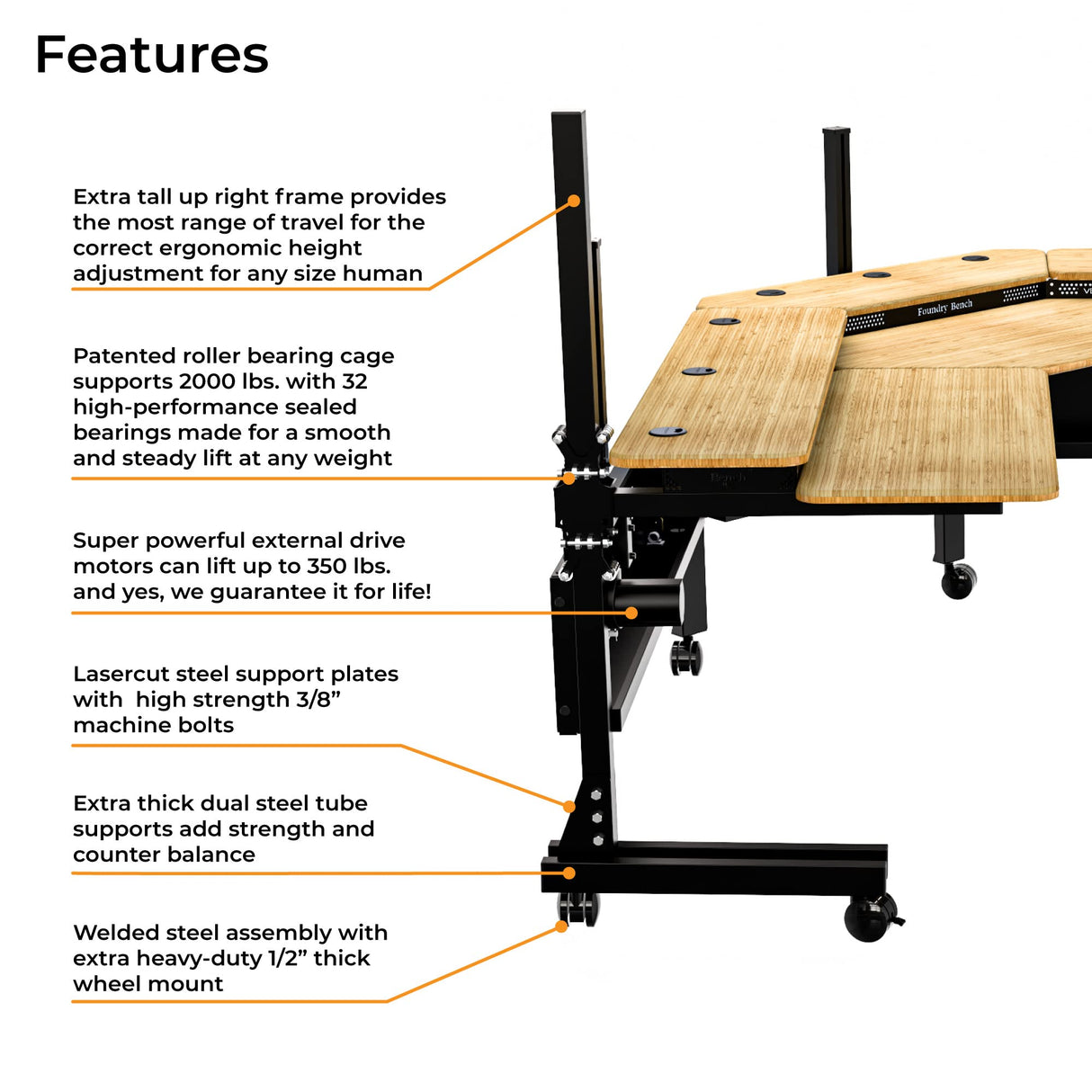 VERSADESK Foundry Split Level Corner Standing Desk, Electric Height Adjustable Standup Computer Desk, Ergonomic Studio Desk Workstation, Solid Bamboo VERSADESK