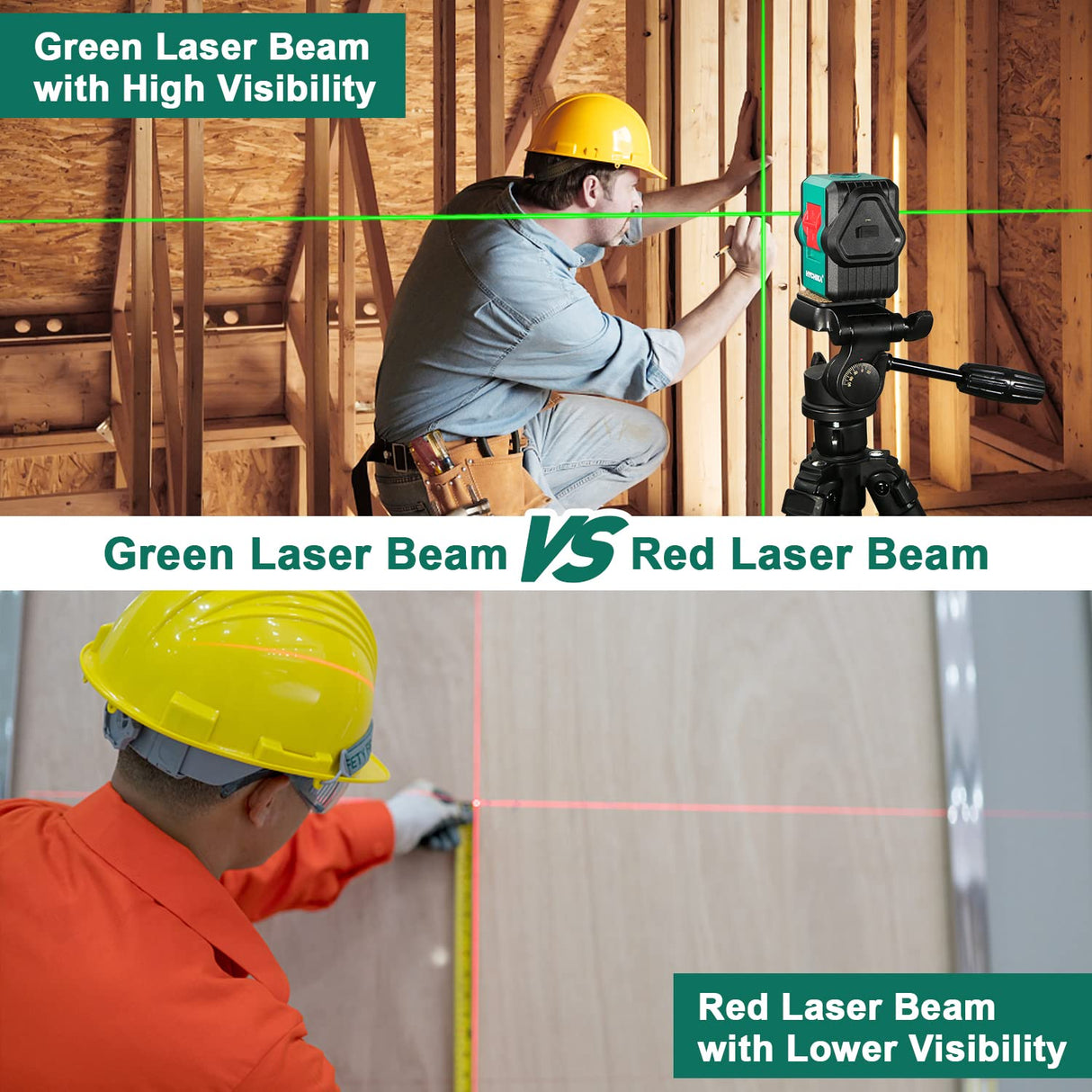 Laser Level, HYCHIKA 100Ft Self-Leveling Green Laser Level, Dual Modules with 2 Laser Heads Horizontal Vertical Cross Line, IP54, Rechargeable Cross HYCHIKA BETTER TOOLS FOR BETTER LIFE