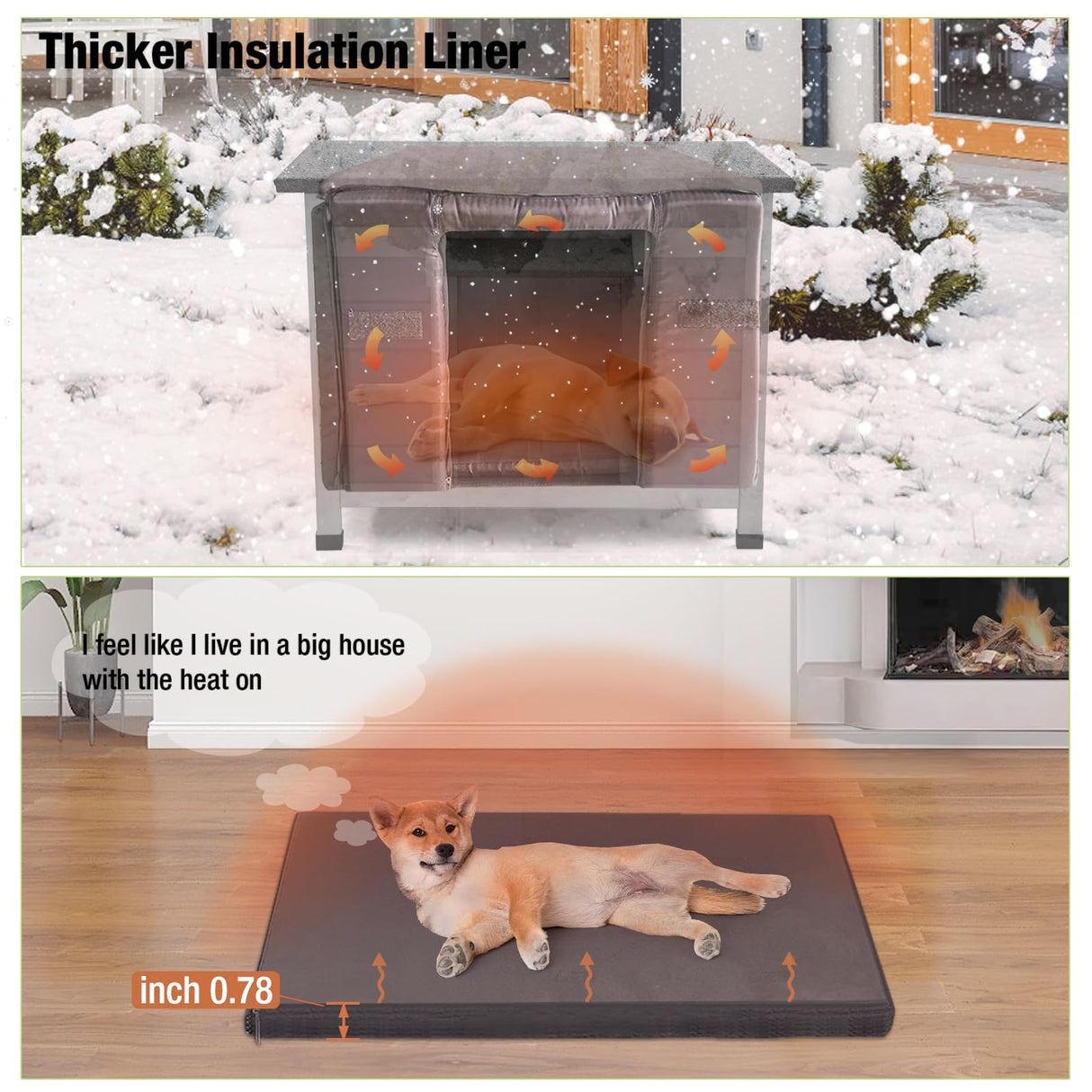 Dog House Insulated for Small Dogs Outdoor Cat House Feral Cat Sheleter with Thermal Liner GUTINNEEN
