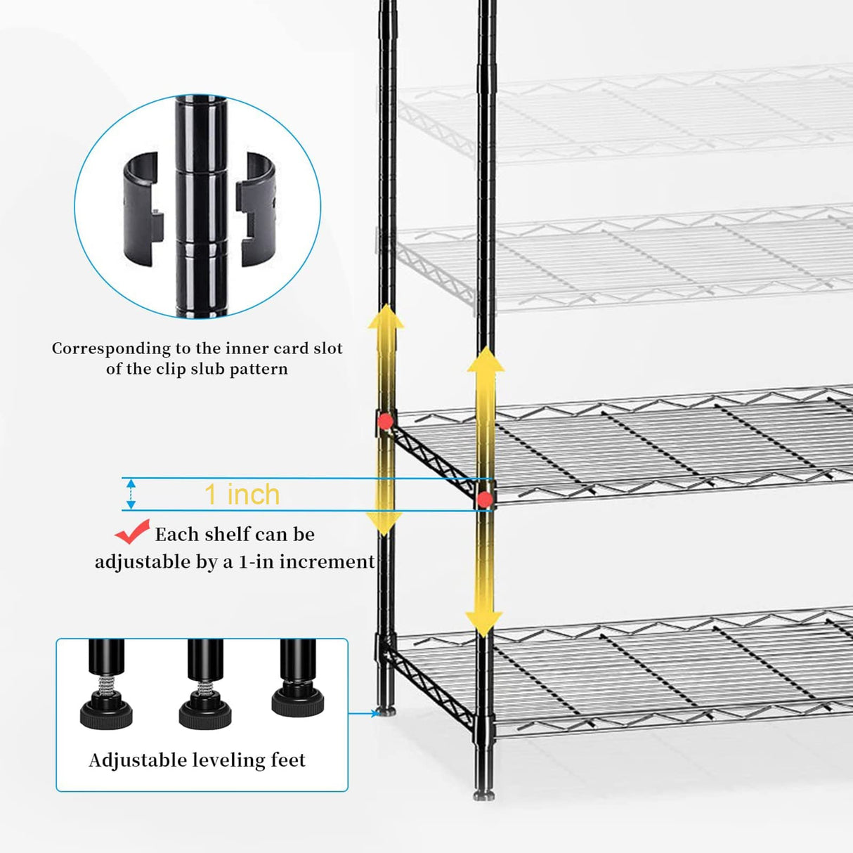 SsngygHme 3 Tier Shelf Storage, Wire Shelving Unit, 3 Tiers Standing Shelving Units Adjustable Metal Organizer Wire Rack with Leveling Feet, 15.7 '' SsngygHme