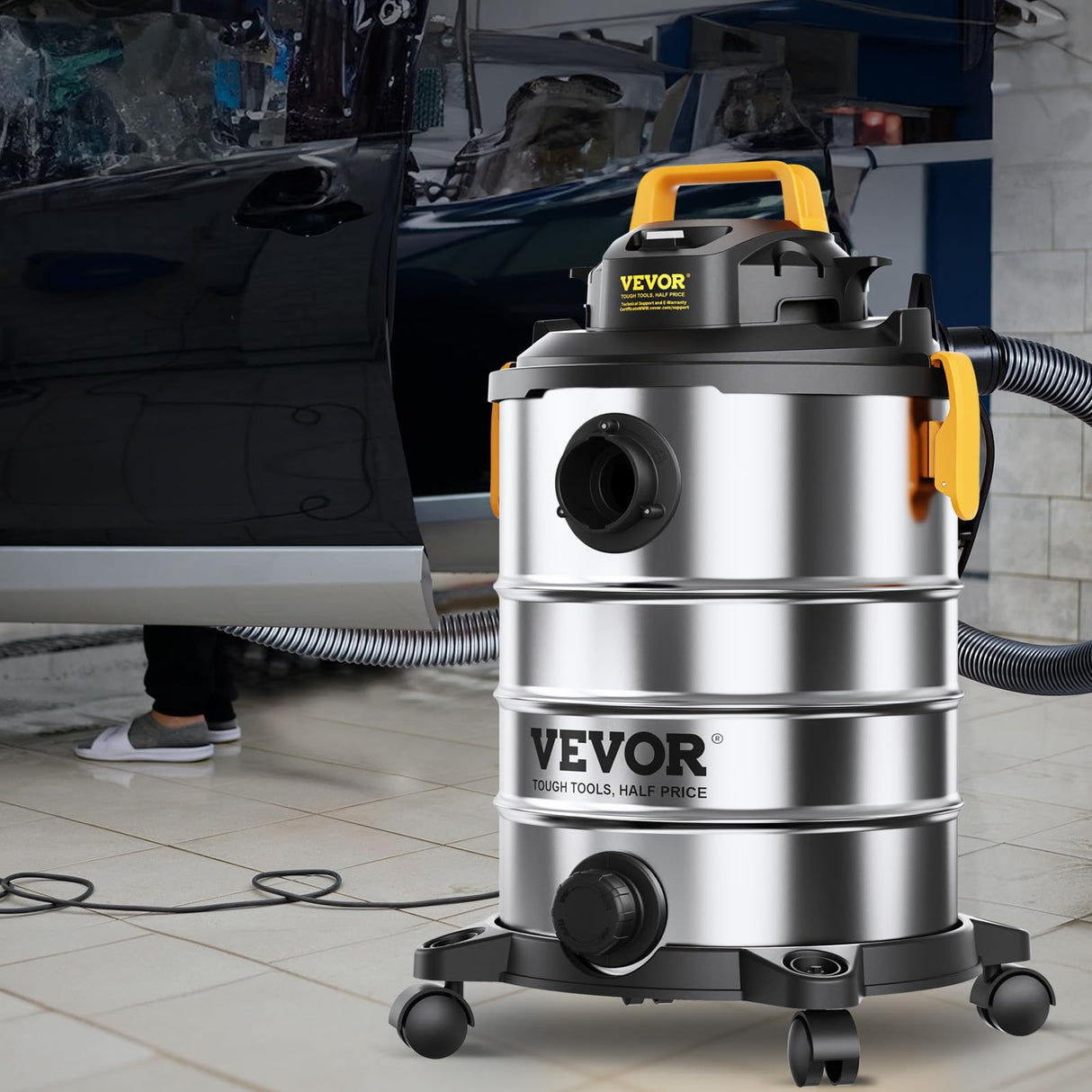 VEVOR Stainless Steel Wet Dry Shop Vacuum, 8 Gallon 6 Peak HP Wet/Dry Vac, Powerful Suction with Blower Function with Attachments 2-in-1 Crevice VEVOR