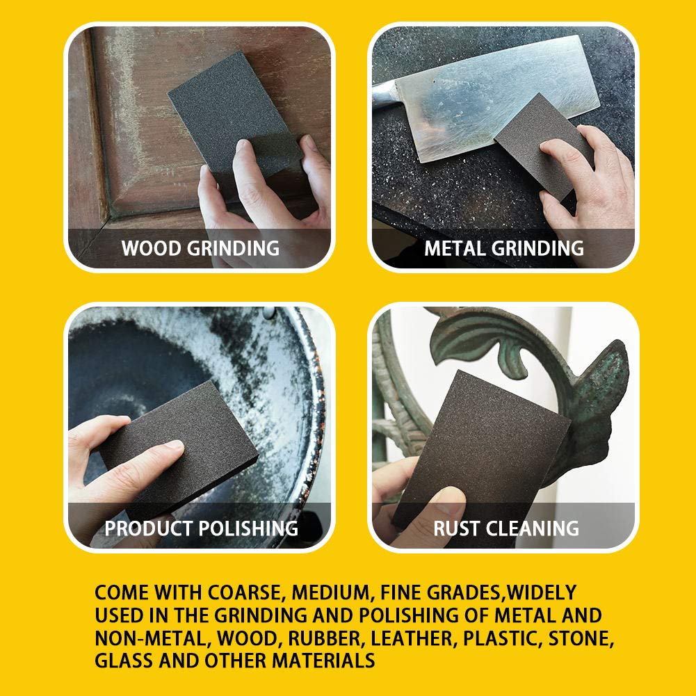 Sanding Sponge, Auerllcy Coarse/Medium/Fine/Superfine 6 Different Specifications Sanding Blocks Assortment,6 PCS,Washable and Reusable. TPmax