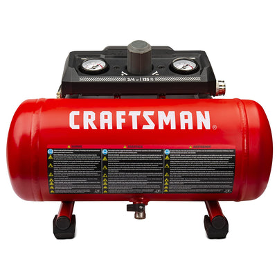 Craftsman Air Compressor, 1.5 Gallon 3/4 HP Max 135 PSI Pressure, 1.5 CFM@90psi and 2.2 CFM@40psi, Stainless Steel Portable Oil Free Maintenance Free