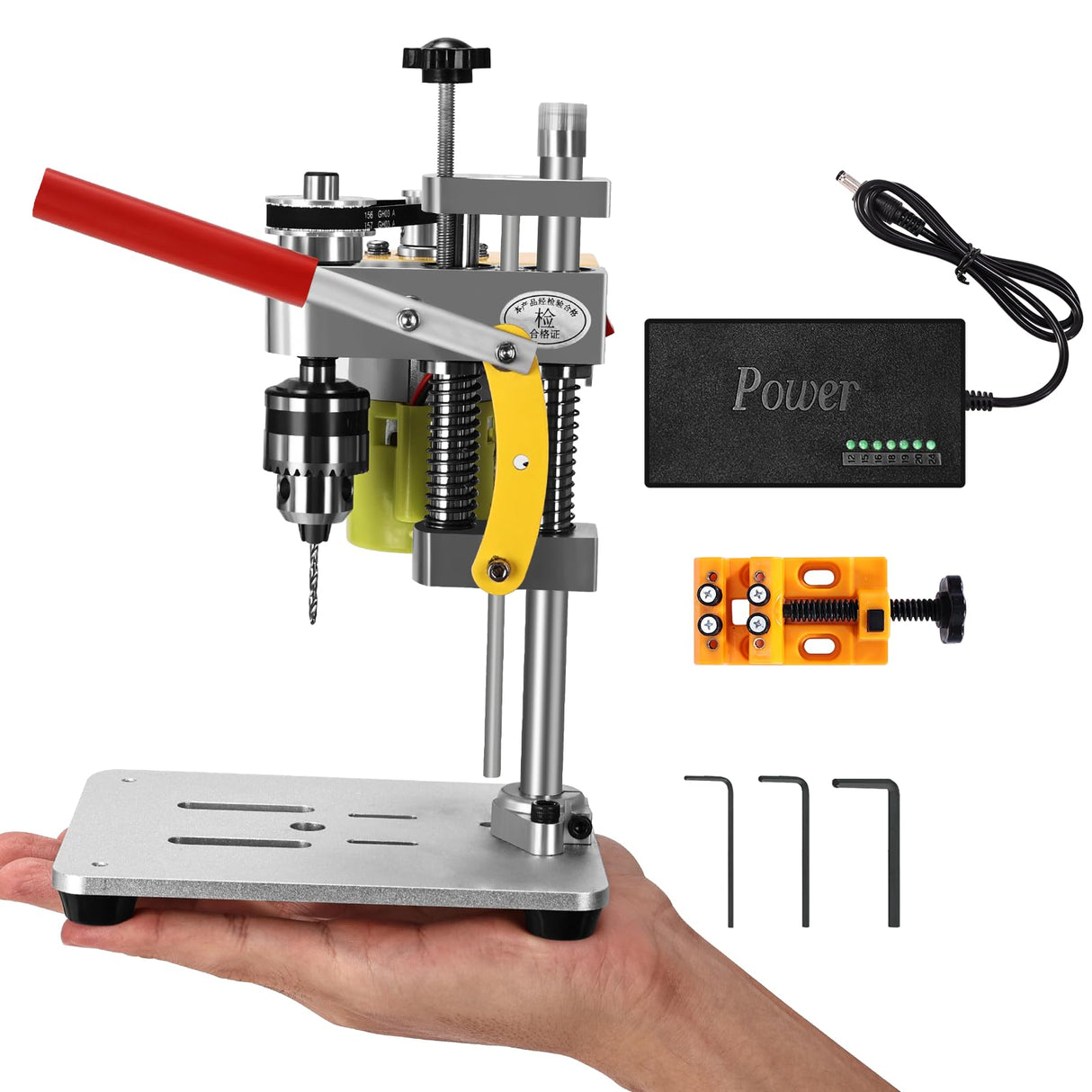 Mini Bench Drill Press, LAKIX Small Benchtop Drill Press High Precison, Low Noise, Compact Size Desktop Drilling Machine, 7-Speed B10 Chuck for LAKIX