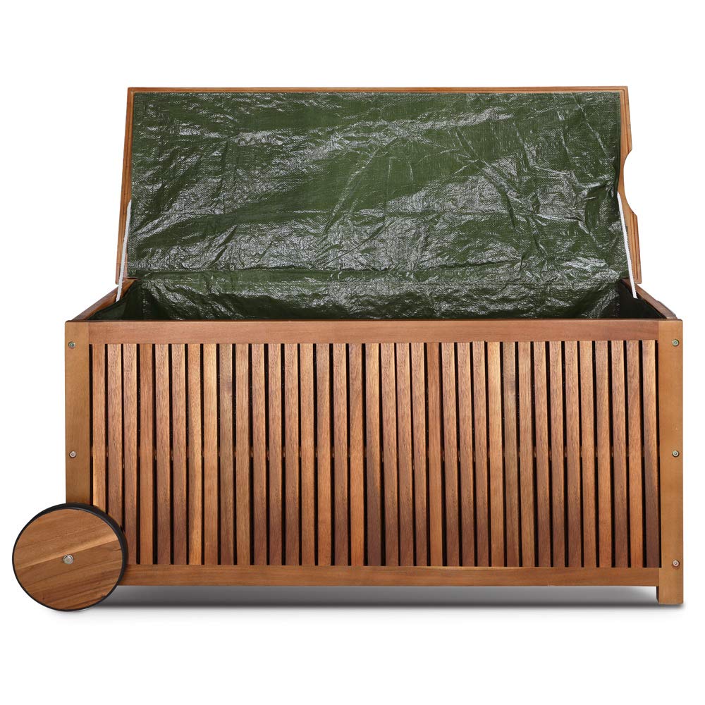 cucunu Outdoor Storage Box with 65 Gallon Capacity 24x36x24 inches - Outside Wooden Deck Box with Wheels for Patio & Garden - Pool Box Cabinet cucunu