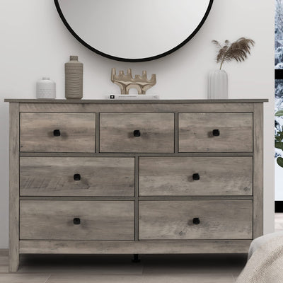 Vikiullf 7 Drawer Dresser - Wooden Bedroom Dresser, Gray Storage Drawers Cabinet for Bedroom, Living Room, Farmhouse Dresser Organizer