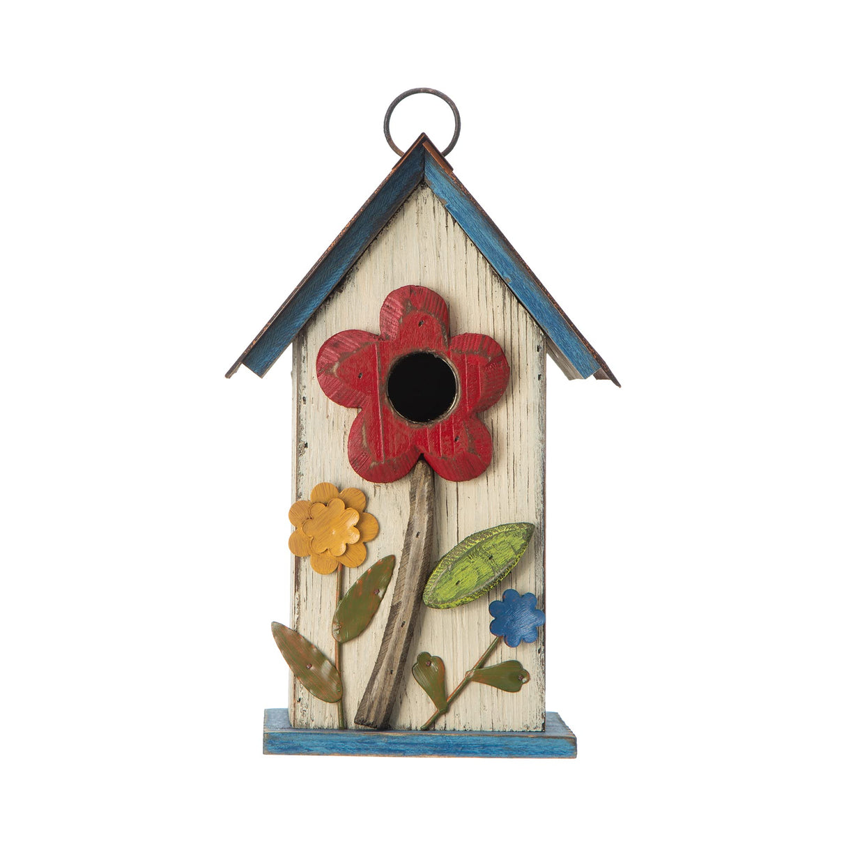 glitzhome GH90098 Distressed Decorative Solid Wood Birdhouse, 10.25 Inch Tall, White glitzhome