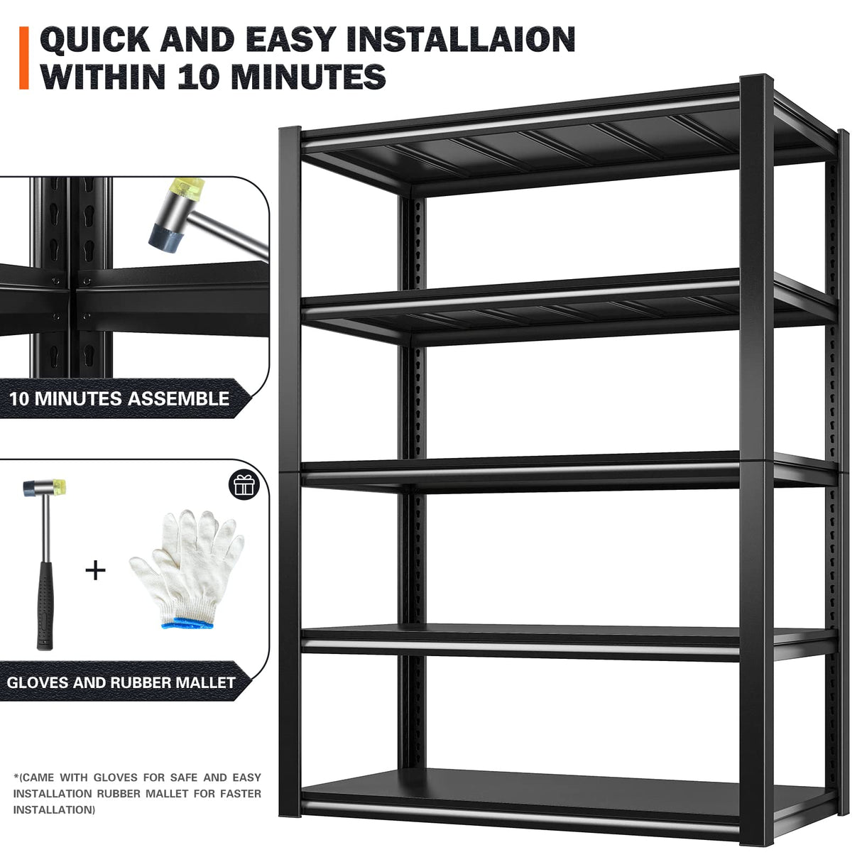 REIBII 48.2" W Garage Shelving 3000LBS Heavy Duty Storage Shelves Adjustable 5 Tier Metal Shelves for Storage Garage Shelf Industrial Shelving Unit REIBII