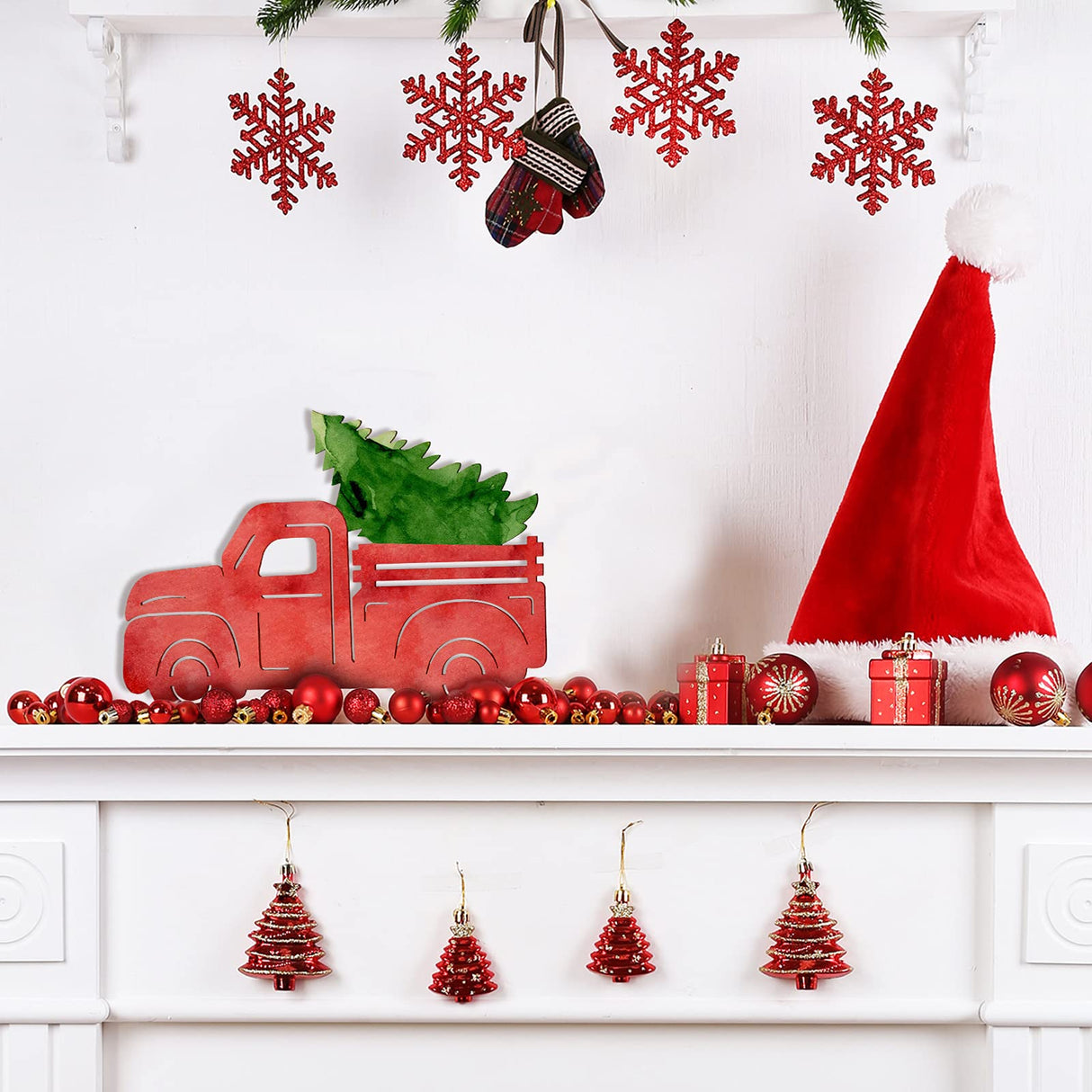 6 Pieces 10 inch Christmas Truck Unfinished Wood Slices Unpainted Cutout Wood Board Craft Blank Holiday Thin Blank Wood Sign for Christmas Party Jetec