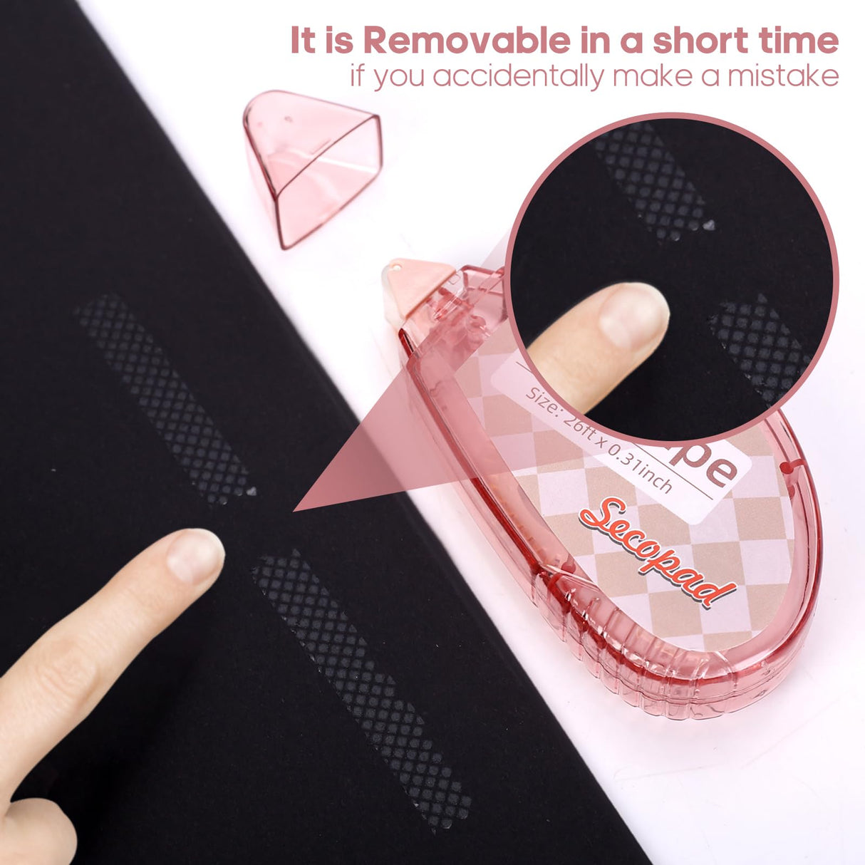 Secopad Scrapbook Tape, 4 Pack Double Sided Tape Roller for Crafts, Sticky Glue Tape Runner Scrapbooking Supplies for Kids and Adults, 0.3IN x 26FT Secopad