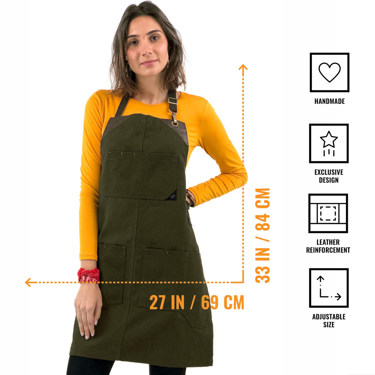 Under NY Sky Knife-Roll Forest Green Apron – Heavy-Duty Canvas, Leather Reinforcement – Adjustable for Men and Women – Pro Chef, Barbecue, Butcher, Under NY Sky