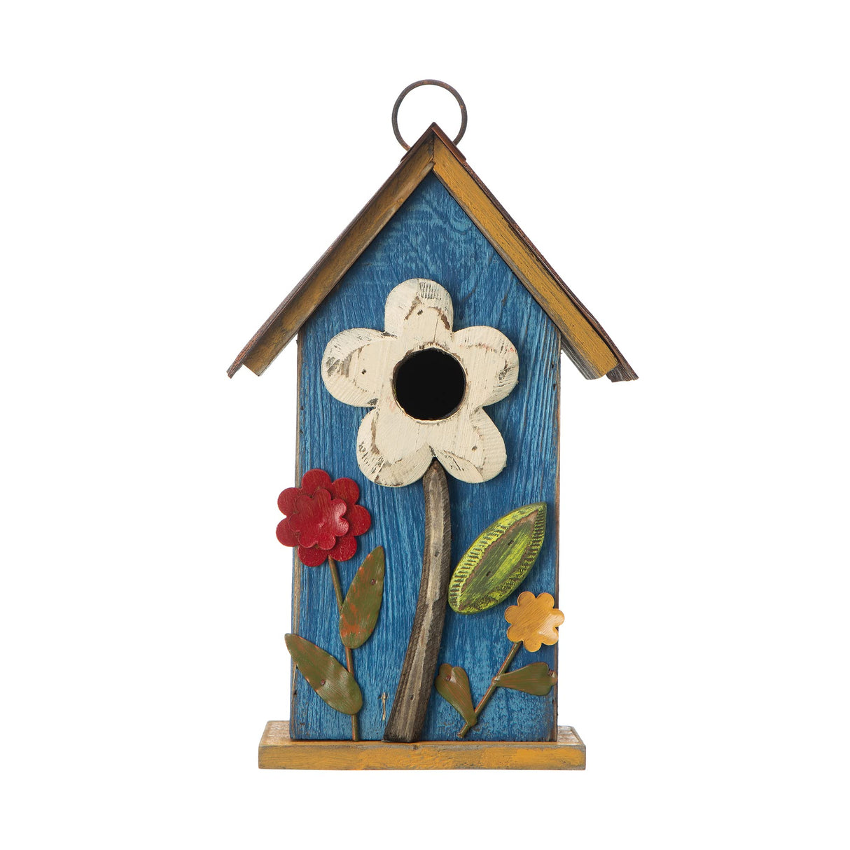 glitzhome GH90097 Distressed Decorative Solid Wood Birdhouse, 10.25 Inch Tall, Blue glitzhome