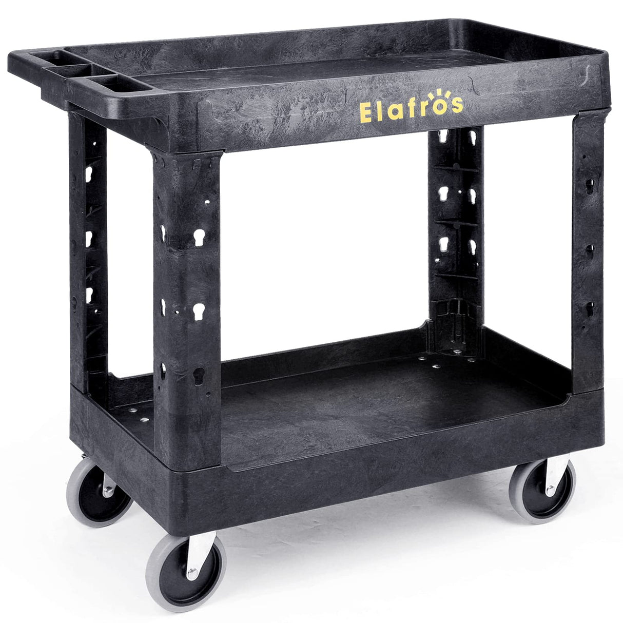 ELAFROS Heavy Duty Plastic Utility Cart 34 x 17 Inch - Work Cart Tub Storage W/Deep Shelves and Full Swivel Wheels Safely Holds up to 550 lbs - 2 ELAFROS