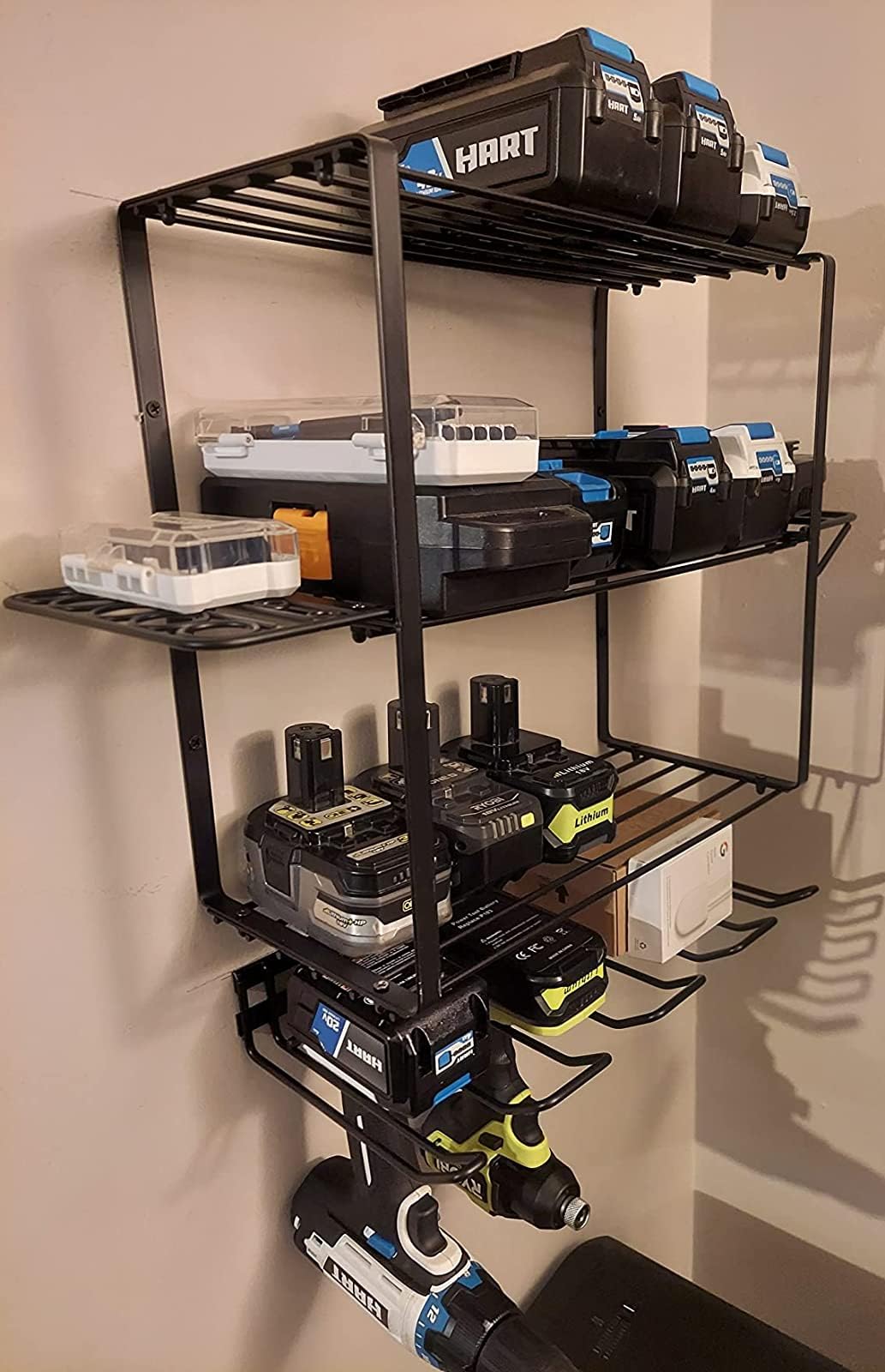 ZEAKOC Power Tool Organizer, 4 Layers Heavy Duty Drill Holder Wall Mount,Metal Hangers Utility Storage Shelves for Power Tools,Separate Rack ZEAKOC