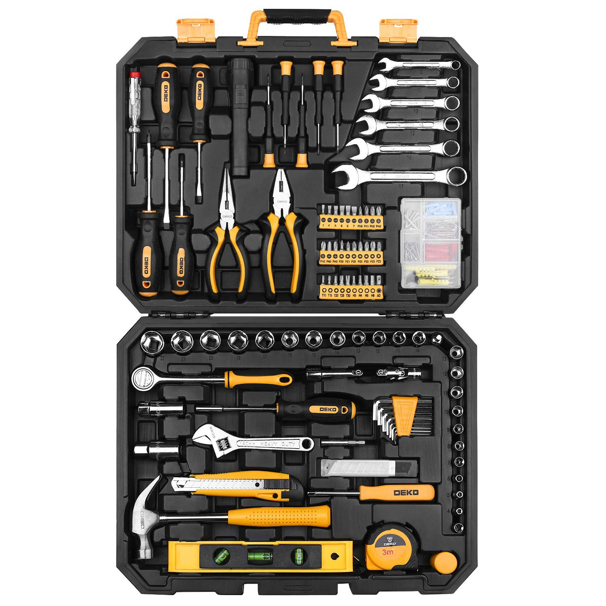 DEKOPRO 208 Piece Tool Set,General Household Hand Tool Kit, Auto Repair Tool Box with Plastic Toolbox Storage Case DEKOPRO