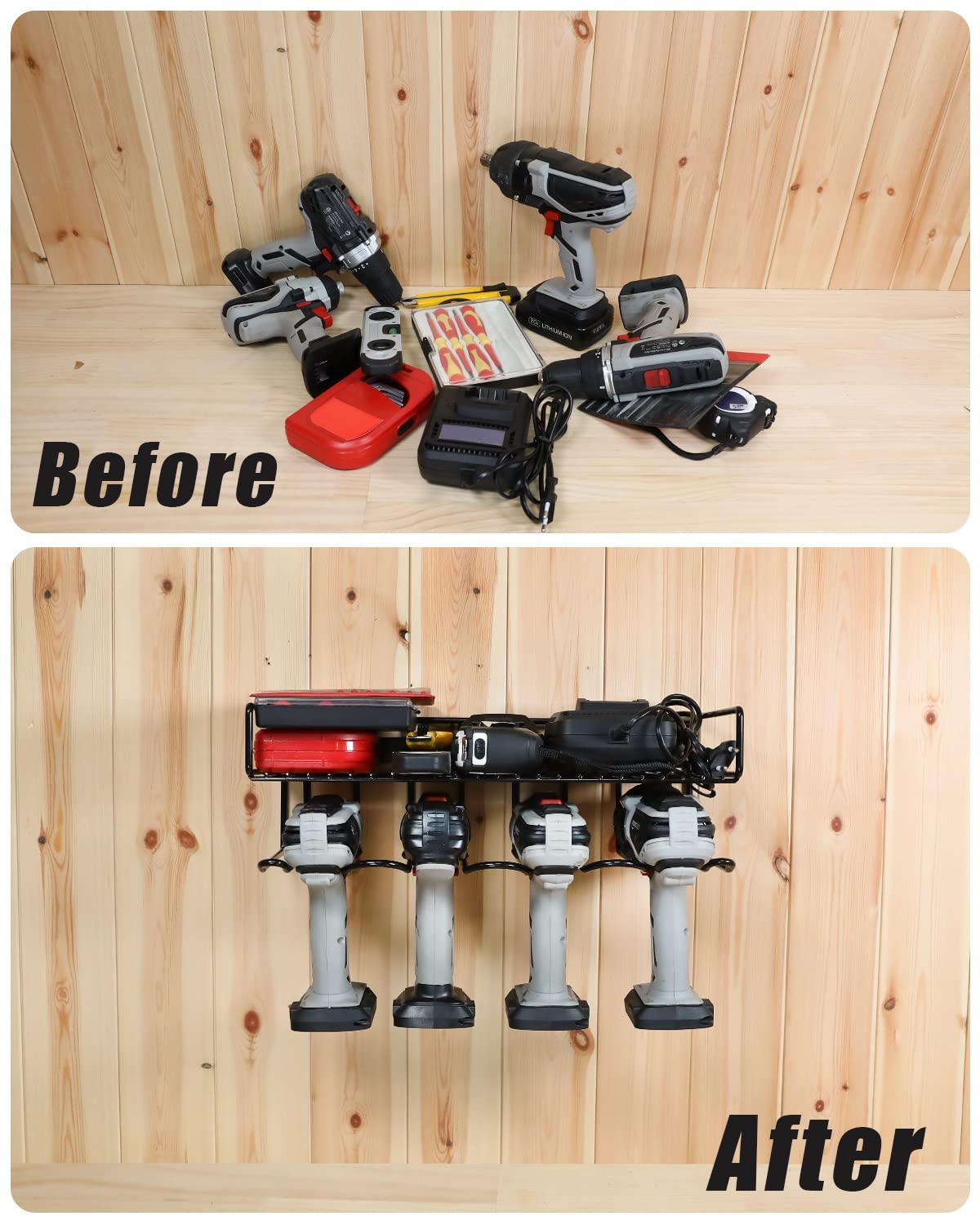WellMall Garage Organization and Drill Storage - 2 Pack Power Tool Organizer Wall Mount Style, Great for Drill as Tool Utility Shelves / Rack, WellMall