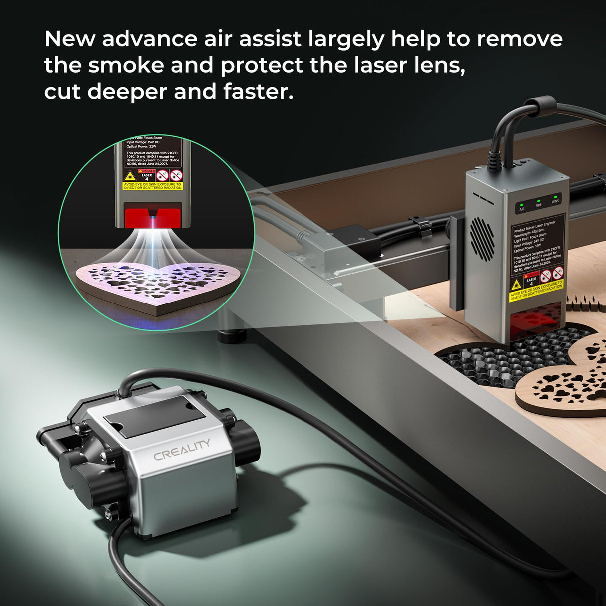 22W Laser Engraver 4-in-1 Rotary Roller Kit for Glass Tumbler Ring, Air Assit 120W Laser Cutter Laser Engraving Machine for Wood Metal Acrylic CNC CREALITY FALCON