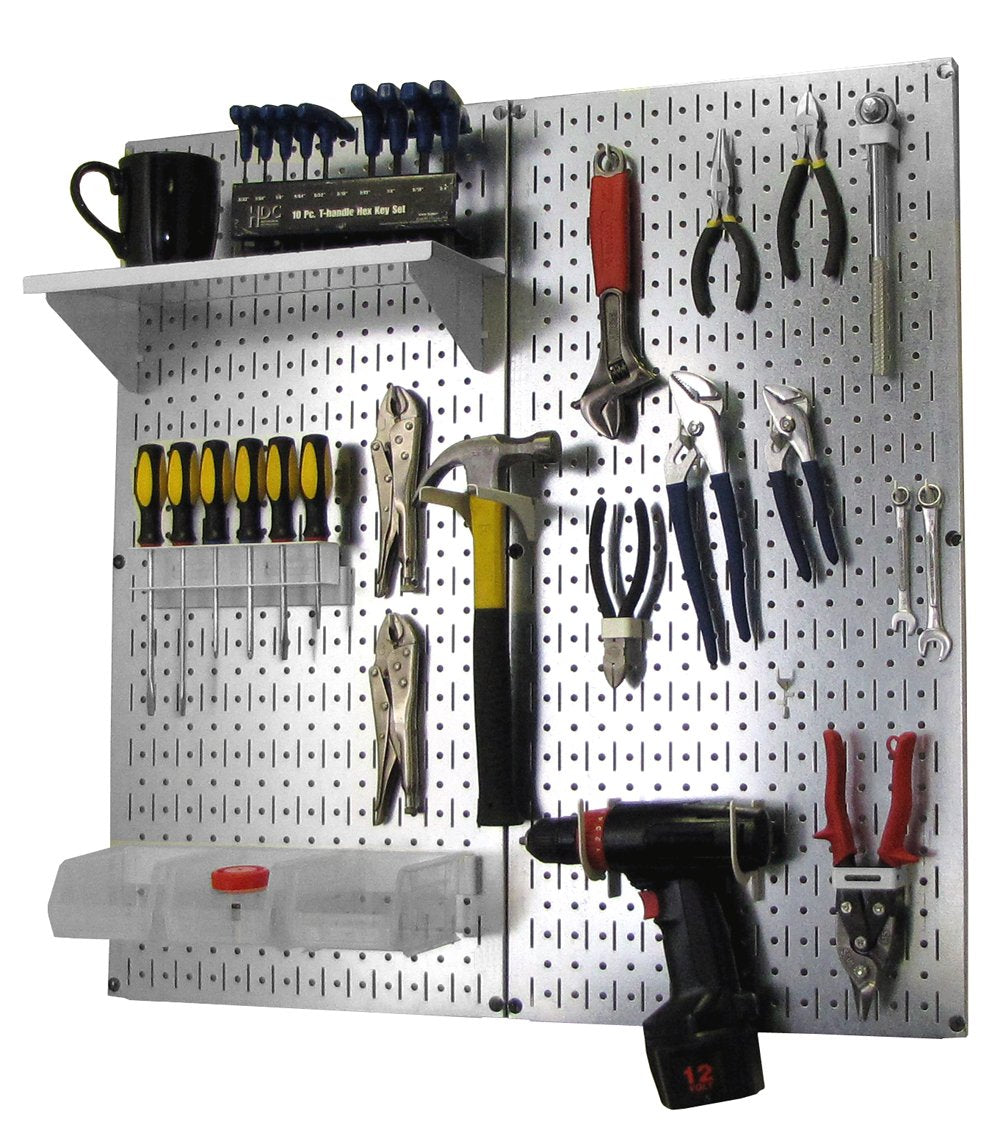 Wall Control Metal Pegboard Organizer Utility Tool Storage and Garage Pegboard Organizer Kit with Metallic Pegboard and White Accessories Wall Control