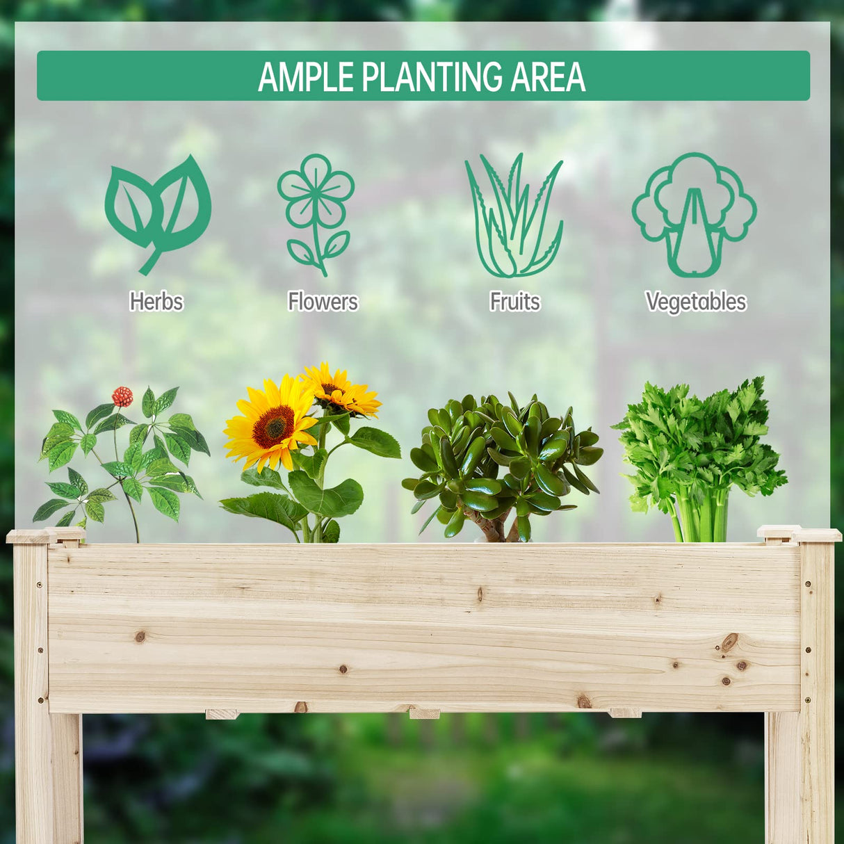 COSTWAY Raised Garden Bed, Elevated Wooden Planter Box Stand for Vegetables, Fruit, Herbs, Flower, Standing Gardening Box for Backyard, Patio, COSTWAY