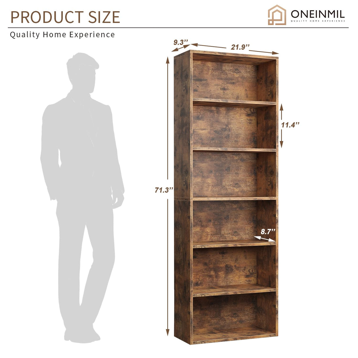 6-Tier Brown Wooden Bookshelf with Cabinet Doors - Multi-Functional Storage for Home Office and Living Spaces oneinmil