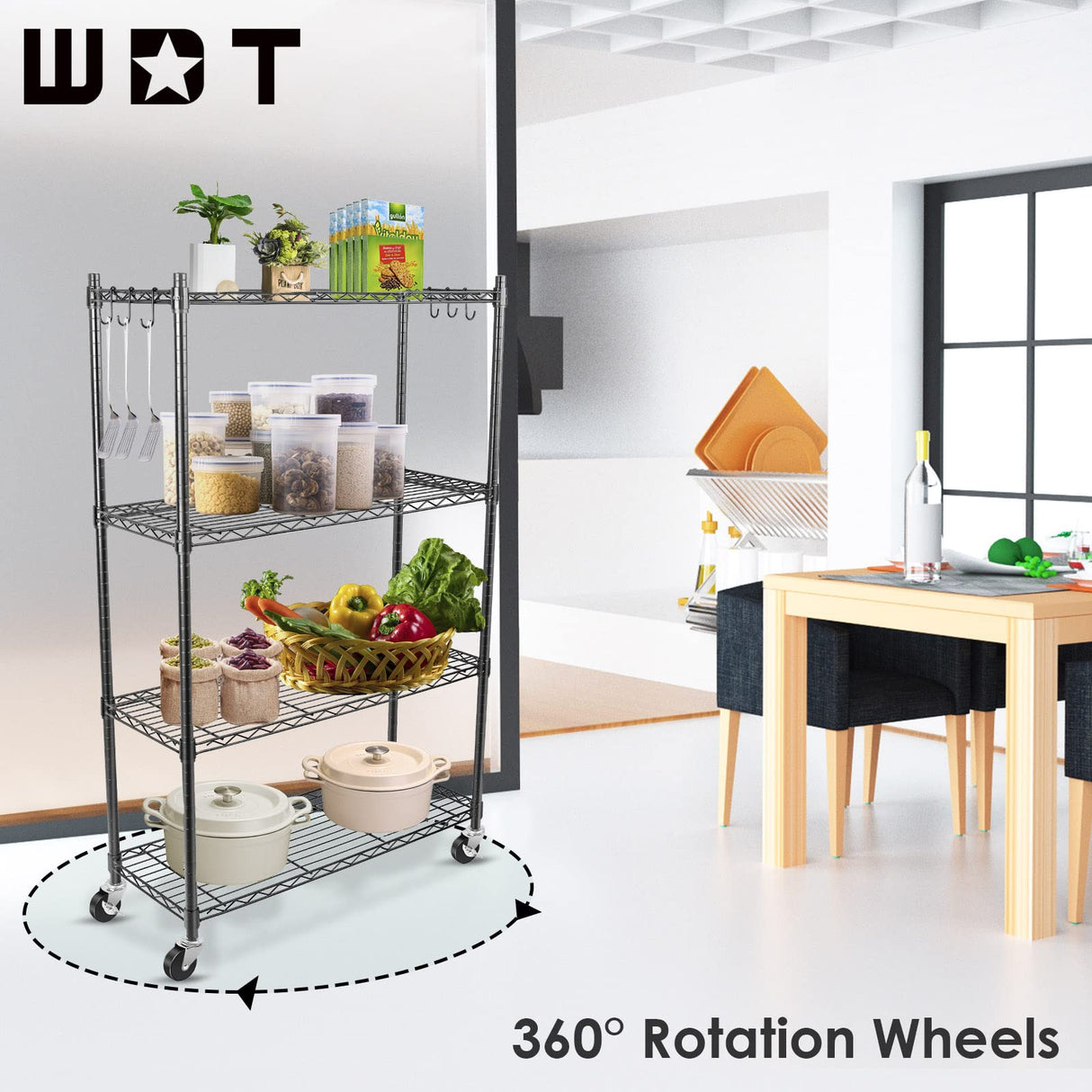 WDT 4-Tier Storage Shelves, Heavy Duty Metal Shelves Wire Rack Shelving Unit, Adjustable Shelf with Wheels for Home Office Garage Kitchen Shelf,36" D WDT